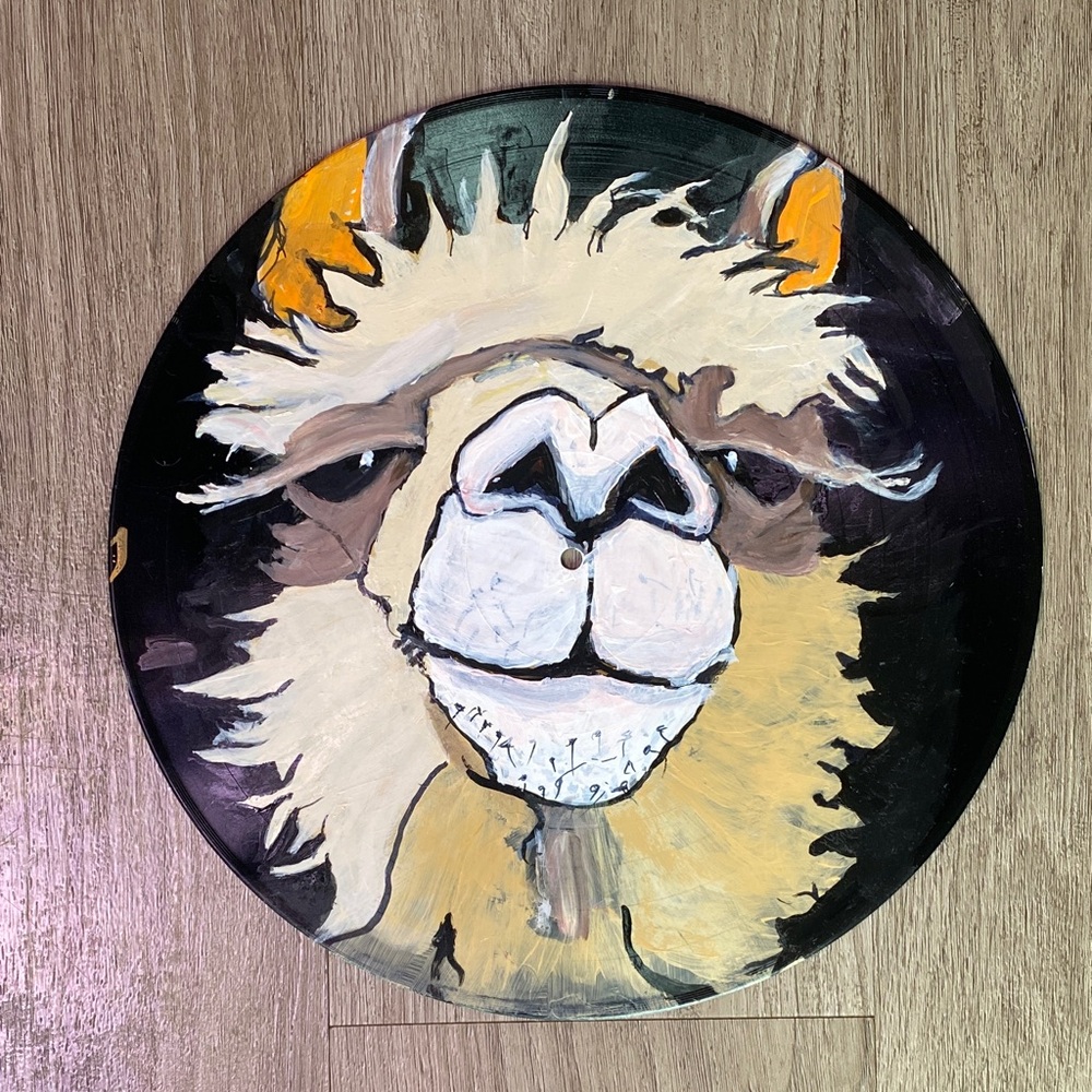 Hand-Painted Llama Vinyl Record Wall Art
